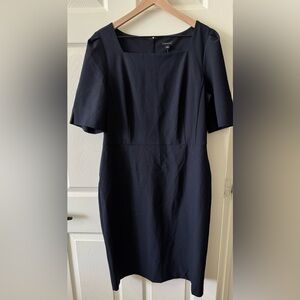 Ann Taylor Navy Square-Neck Midi Dress with Short Sleeves